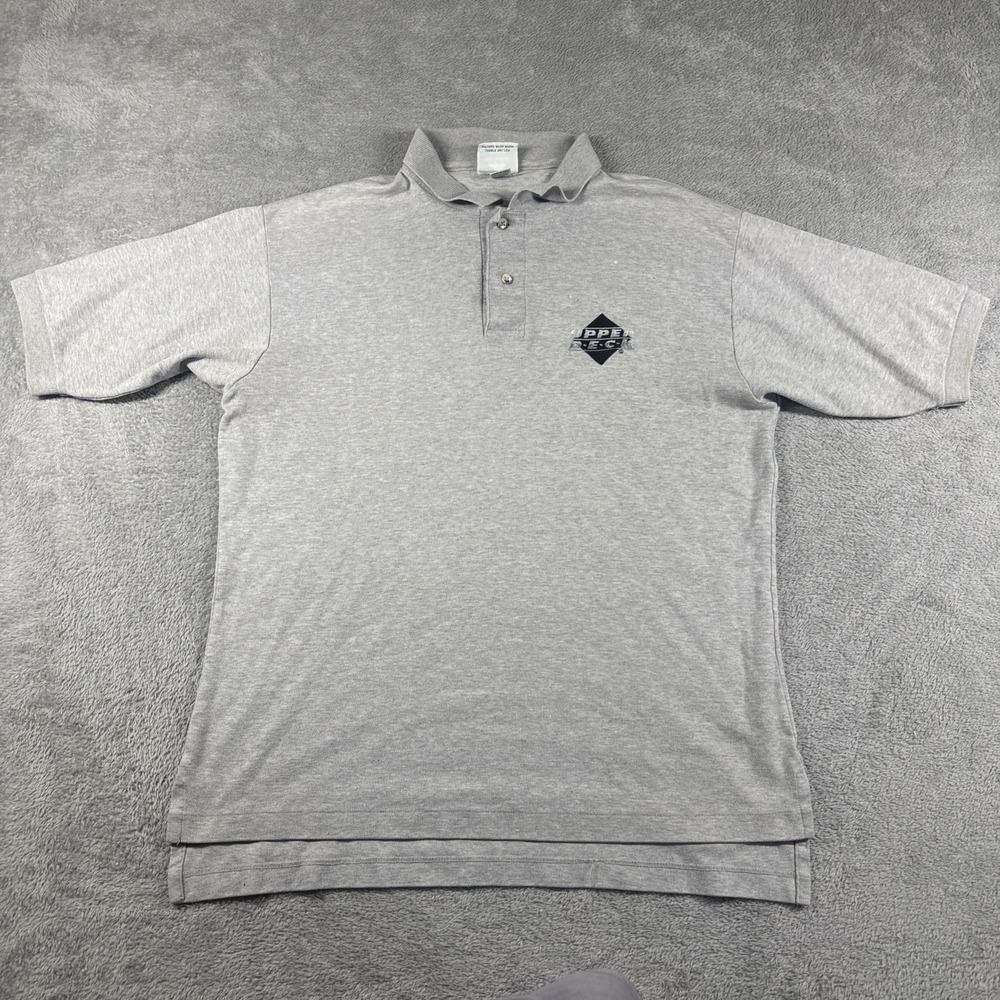 VINTAGE Upper Deck Polo Shirt Grey Made in USA RARE Mens Large